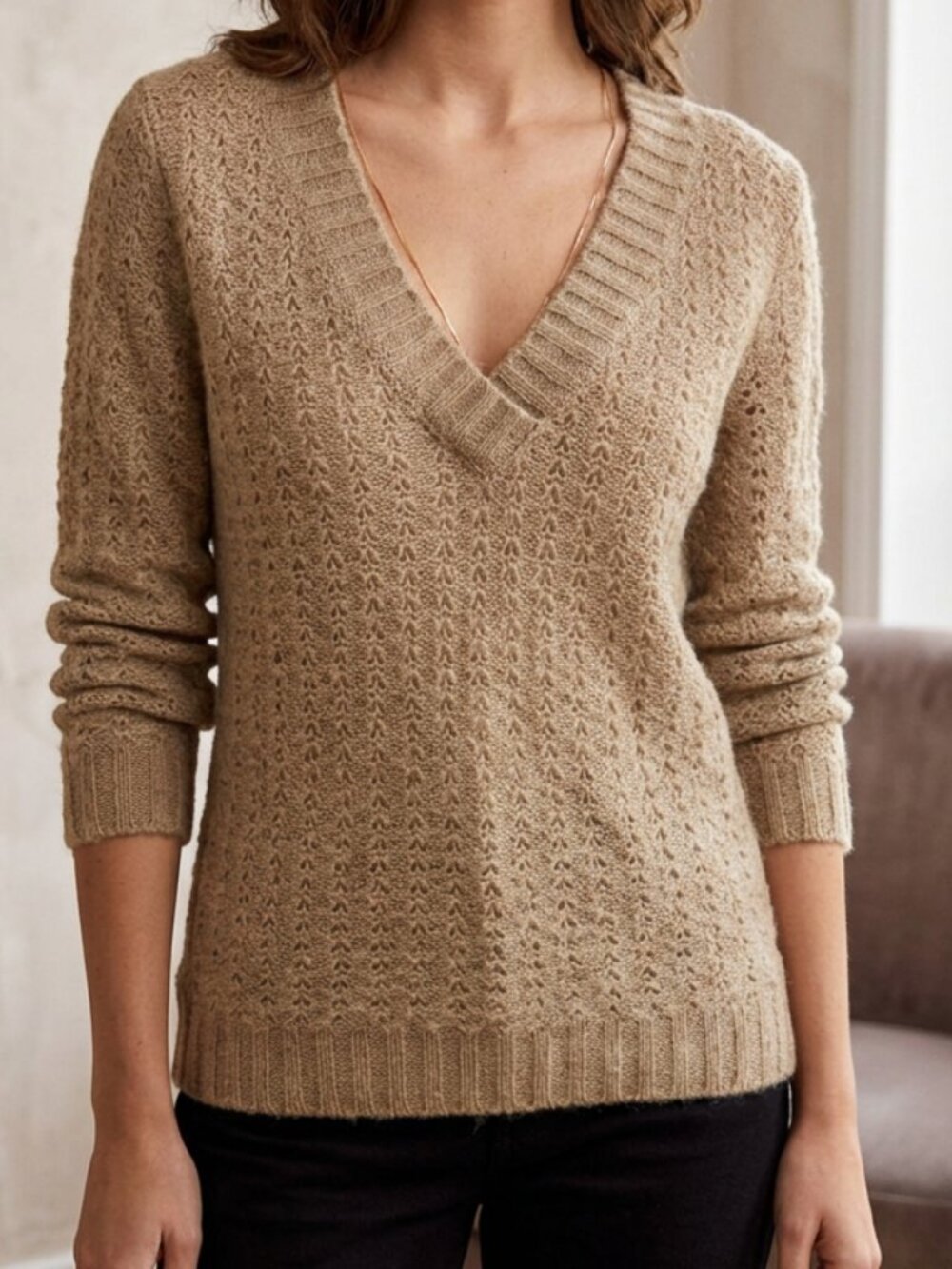 New York & Co. Wool/Angora  Blend Deep V-Neck Sweater